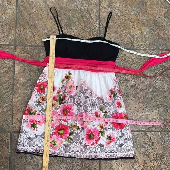City Triangles Sz 9 Black Bust Pink Waist Floral Skirt Spaghetti Straps Tie Back - Picture 10 of 11